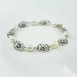 Pulsera botón charro perlas plata de ley F26P | 59,23 € | Botón Charro