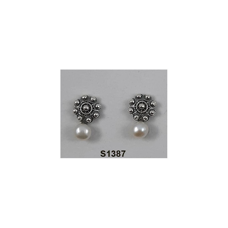 Pendientes Perla Botón Charro Plata S1387 | 18,98 € | Botón Charro