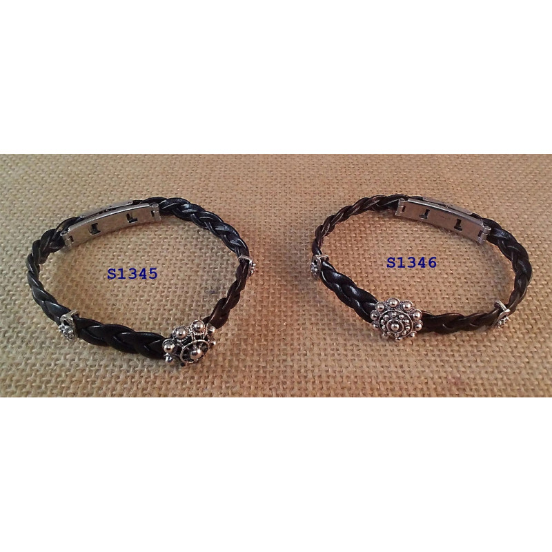 Pulsera Cuero Botón Charro Plata de Ley S1345 | 44,47 € | Botón Charro