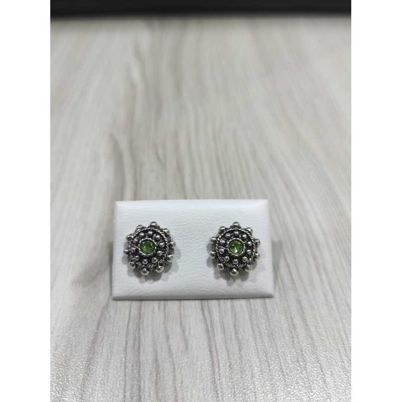 Pendientes Botón Charro Plata Piedra Verde 005B-VE | 28,28 € | Joyería Flores - Botón Charro