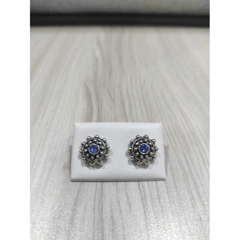 Pendientes Botón Charro Plata Piedra Azul 005B-AZ | 28,28 € | Joyería Flores - Botón Charro