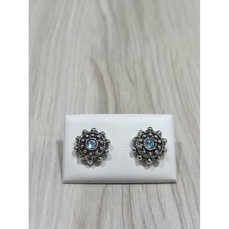 Pendientes Charro Plata Piedra Azul Claro 005B-ACL | 28,28 € | Joyería Flores - Botón Charro