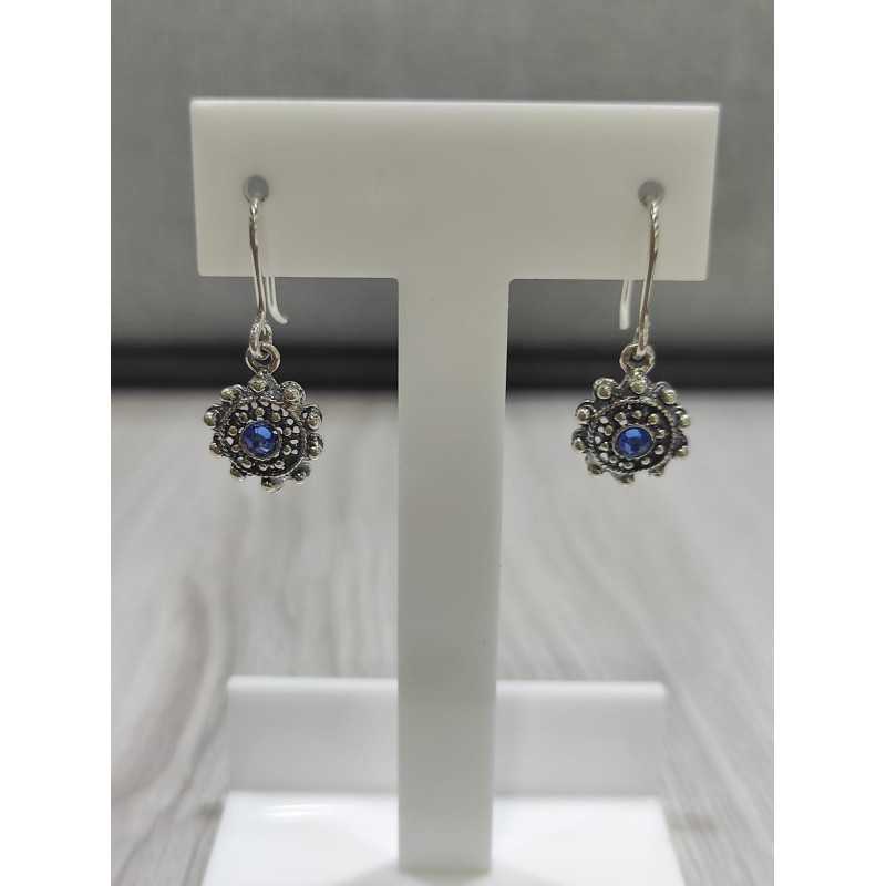 Pendientes Hippie Plata Charro Azul HP004D-AZ | 20,18 € | Joyería Flores - Botón Charro