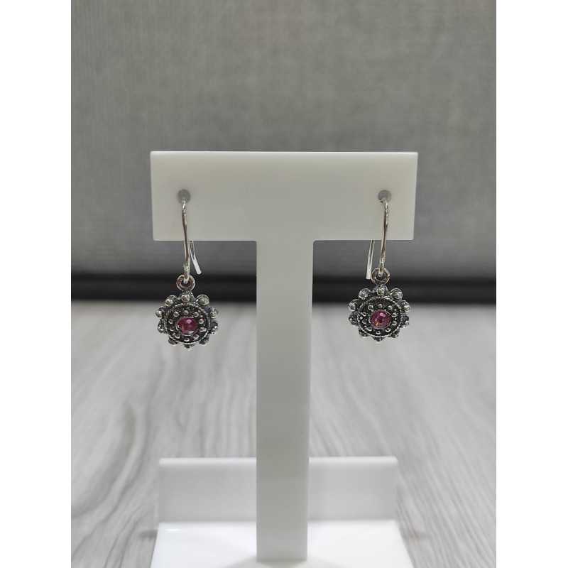 Pendientes Hippie Plata Charro Rosa HP004D-RO | 20,18 € | Joyería Flores - Botón Charro