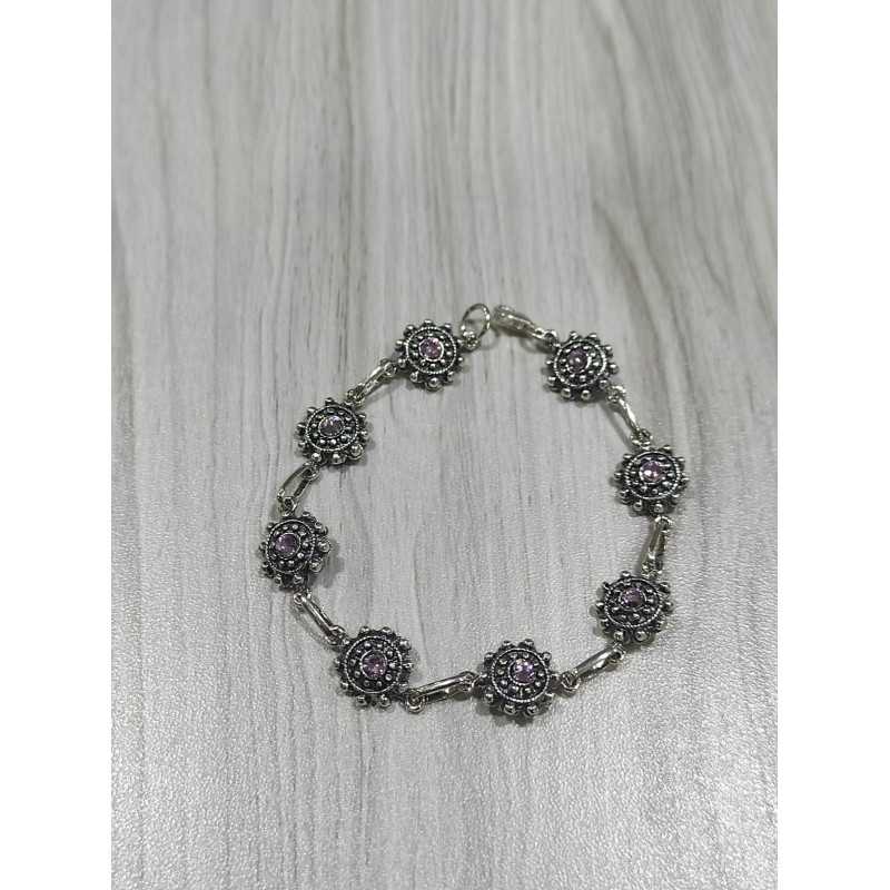 Pulsera Botón Charro Plata Piedra Rosa 004D-RO | 93,08 € | Joyería Flores - Botón Charro