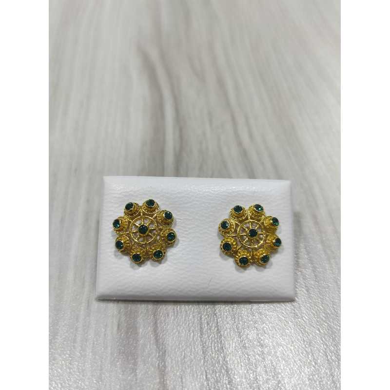 Pendientes Charro Plata Dorado/Verde S1734-V-CH | 56,63 € | Joyería Flores - Botón Charro