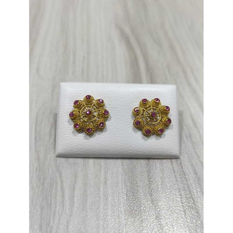 Pendientes Charro Plata Dorado/Rosa S1734-R-CH | 56,63 € | Joyería Flores - Botón Charro