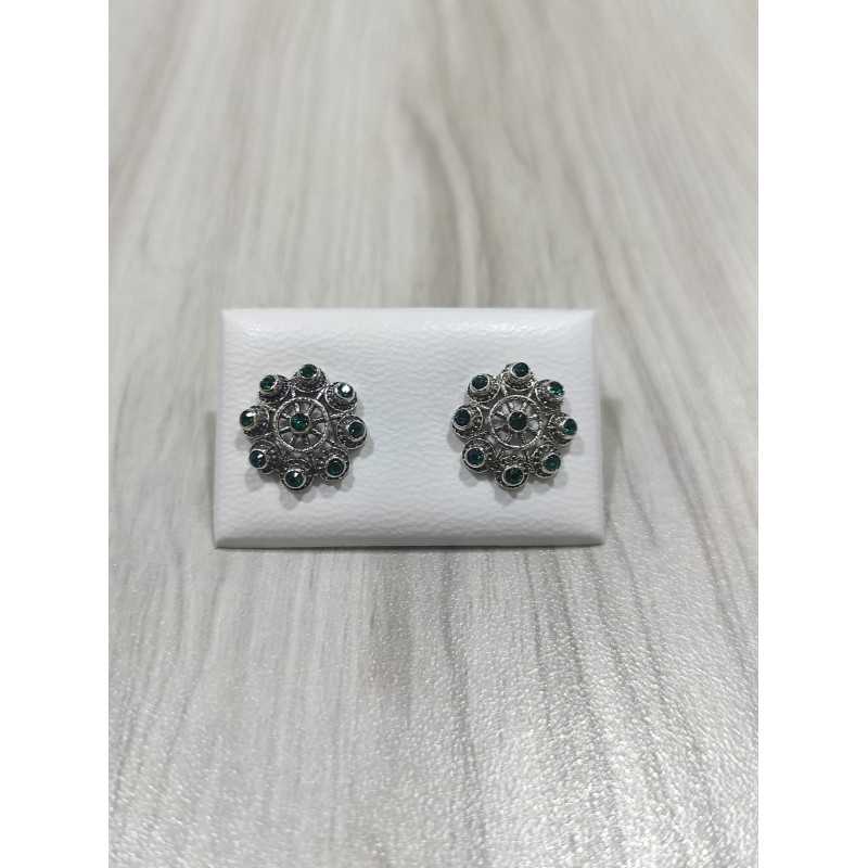 Pendientes Charro Plata Piedra Verde S1734-V | 47,18 € | Joyería Flores - Botón Charro
