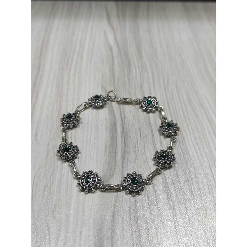 Pulsera Botón Charro Plata Piedra Verde 004D-VE | 93,08 € | Joyería Flores - Botón Charro
