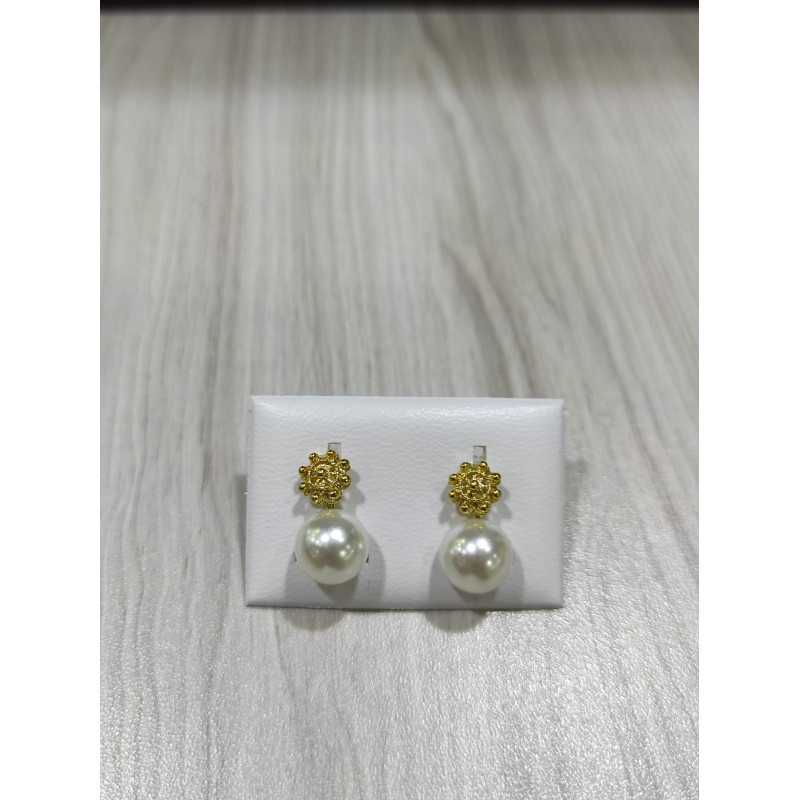 Pendientes charro perla plata chapado SHELL/1A-CH | 45,83 € | Joyería Flores - Botón Charro
