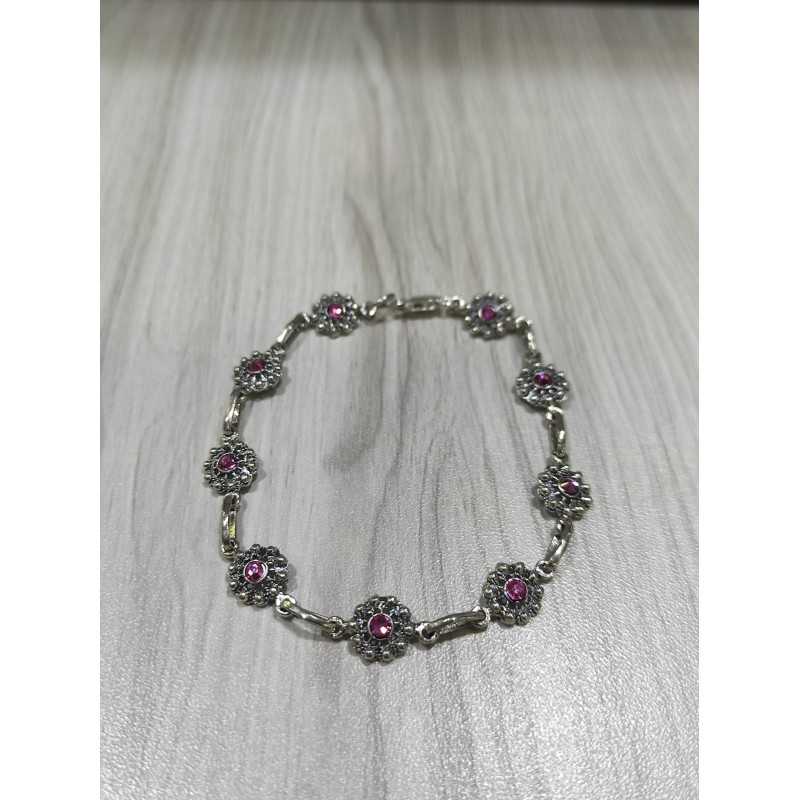 Pulsera Botón Charro Plata Piedra Rosa F79-RO | 76,88 € | Joyería Flores - Botón Charro