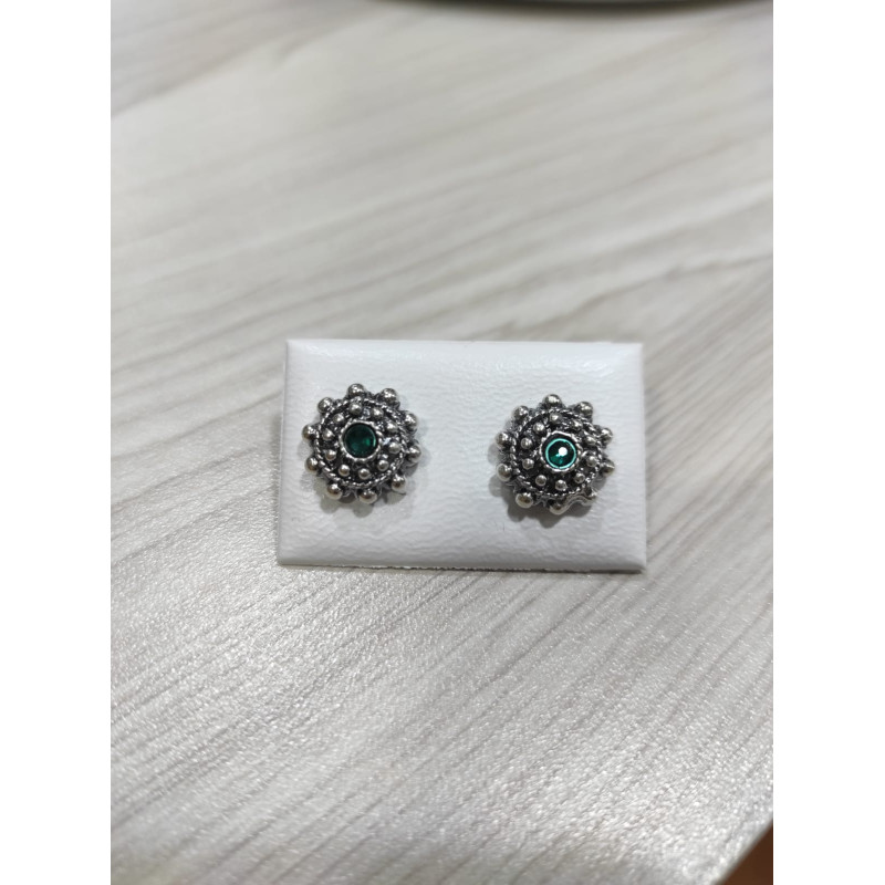 Pendientes Botón Charro Plata Verde 005B-E | 28,28 € | Joyería Flores - Botón Charro