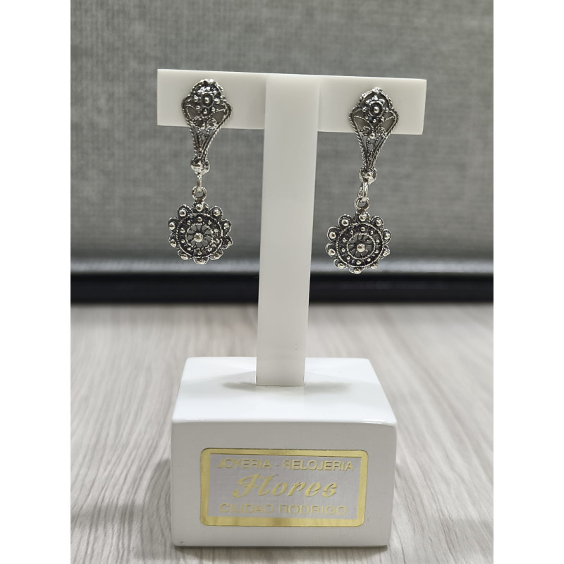 Pendientes Botón Charro Largo en Plata F1A004-DK | 36,38 € | Joyería Flores - Botón Charro