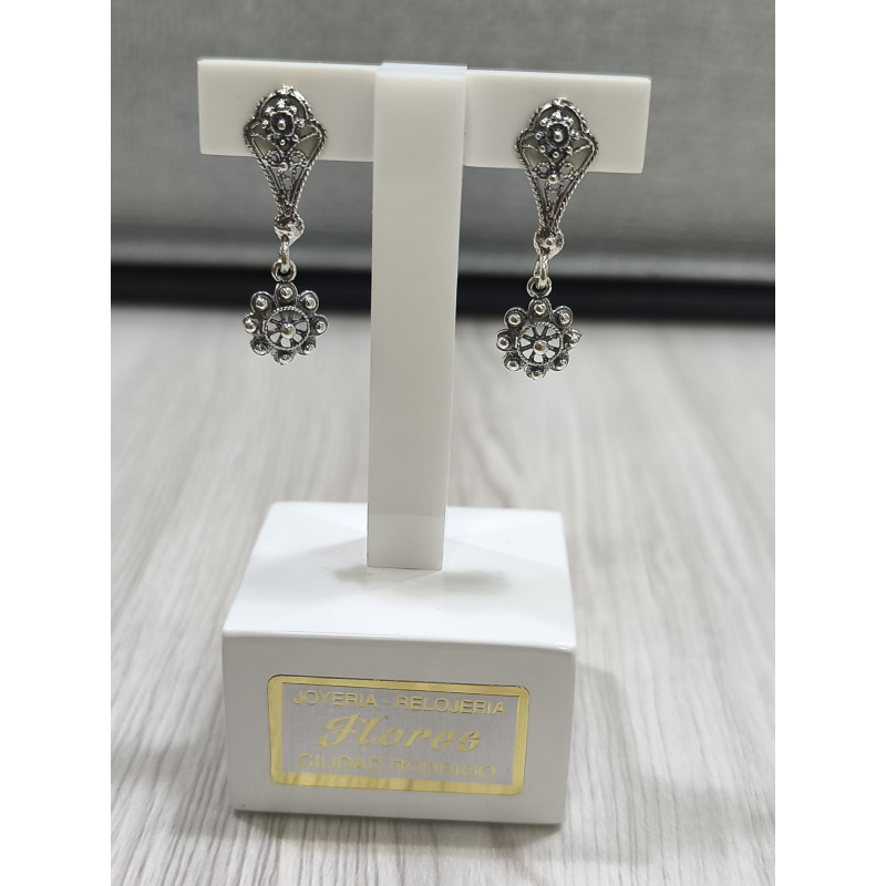 Pendientes Botón Charro Largo en Plata F1A005-DK | 44,48 € | Joyería Flores - Botón Charro