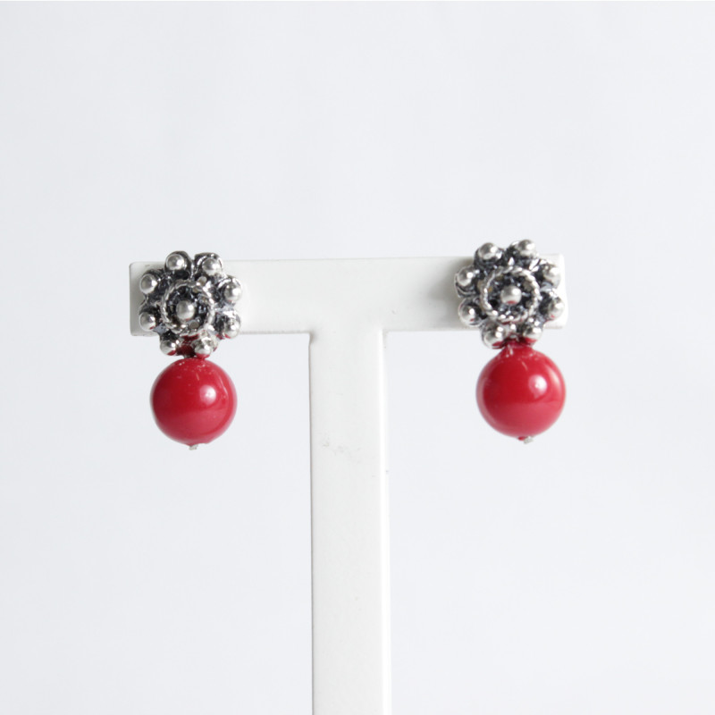 Pendientes Coral y Botón Charro Plata 001-CORAL | 9,74 € | Botón Charro