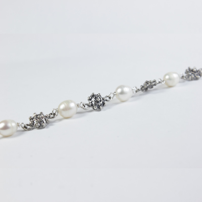 Pulsera botón charro con perlas en plata 001P-7-6 | 41,08 € | Botón Charro