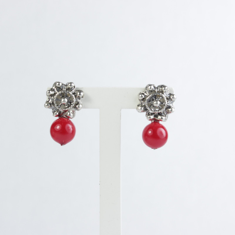 Pendientes botón charro coral plata 002/CORAL | 14,69 € | Botón Charro