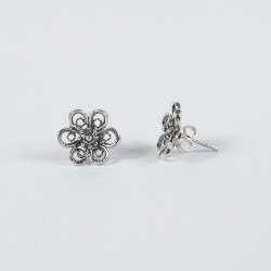 Pendientes flor botón charro plata F-113-PRESION | 16,34 € | Botón Charro